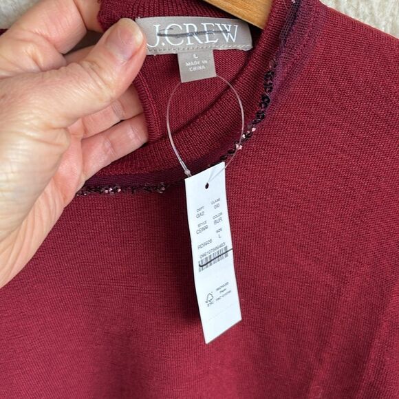 J Crew Carolyn embellished fitted crewneck sweater in merino wool Large Burgundy - Picture 6 of 11